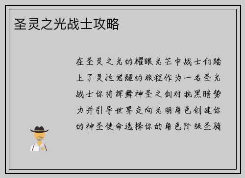 圣灵之光战士攻略