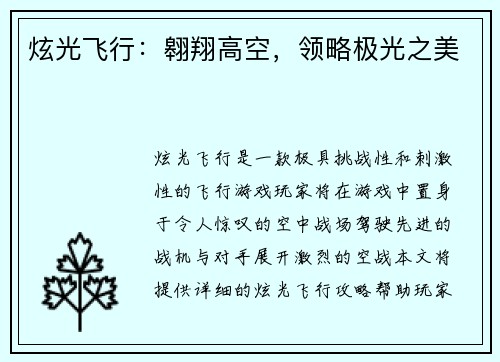 炫光飞行：翱翔高空，领略极光之美